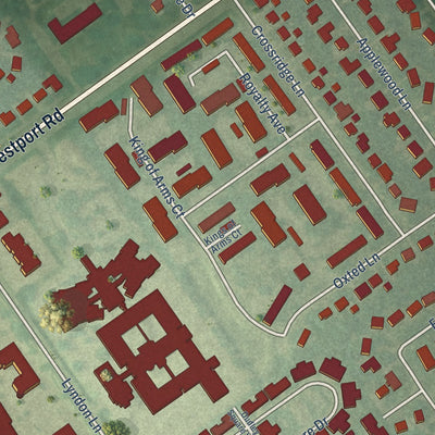Close-up of the map of Graymoor-Devondale, Kentucky print showing street and building detail