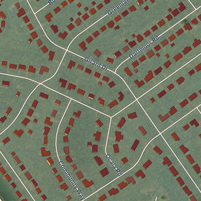 Second close-up of the map of Graymoor-Devondale, Kentucky print showing more streets and buildings