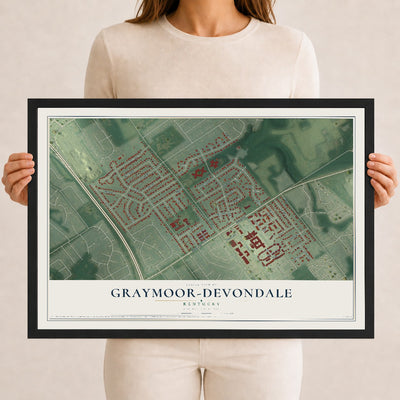 Map of Graymoor-Devondale, Kentucky, 12 x 18 inch print in a black wood frame