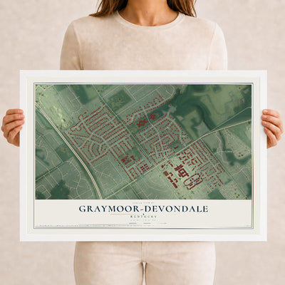 Map of Graymoor-Devondale, Kentucky, 12 x 18 inch print in a white wood frame