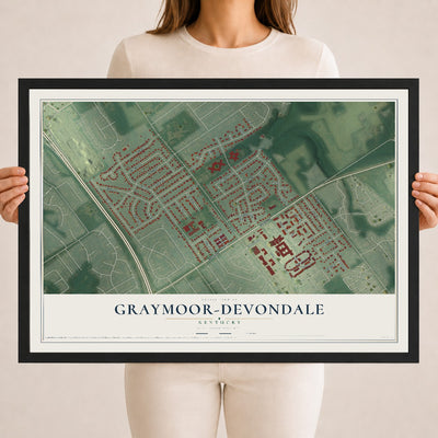 Map of Graymoor-Devondale, Kentucky, 18 x 24 inch print in a black wood frame