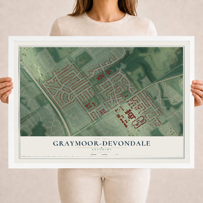 Map of Graymoor-Devondale, Kentucky, 18 x 24 inch print in a white wood frame