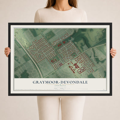 Map of Graymoor-Devondale, Kentucky, 24 x 36 inch print in a black wood frame