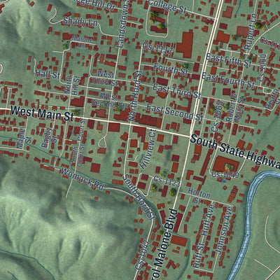 Close-up of the map of Grayson, Kentucky print showing street and building detail