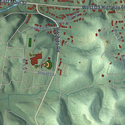 Second close-up of the map of Grayson, Kentucky print showing more streets and buildings