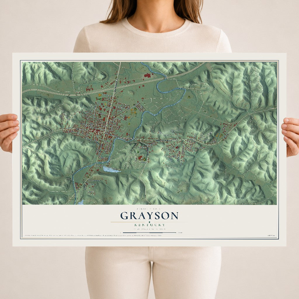 Map of Grayson, Kentucky, 18 x 24 inch unframed archival matte print