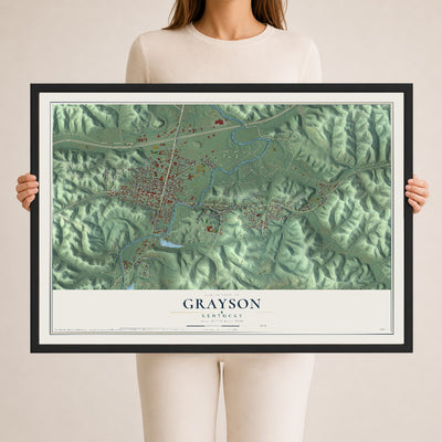 Map of Grayson, Kentucky, 24 x 36 inch print in a black wood frame