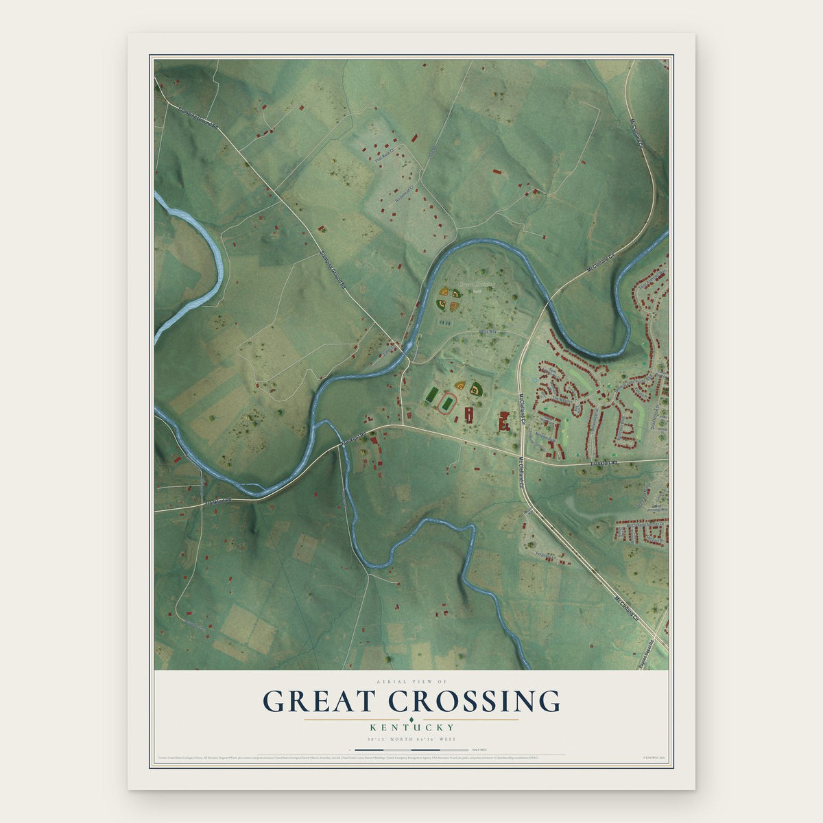 Great Crossing, Kentucky map print, the full design