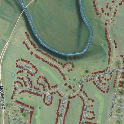 Close-up of the map of Great Crossing, Kentucky print showing street and building detail