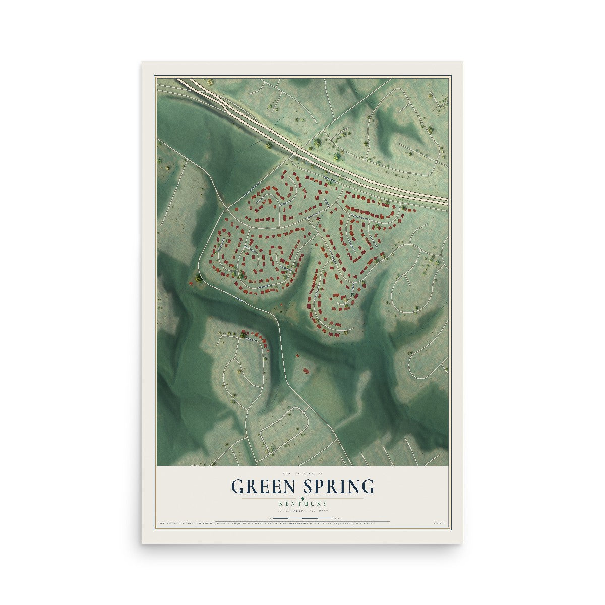 Map of Green Spring, Kentucky, 12 x 18 inch unframed archival matte print