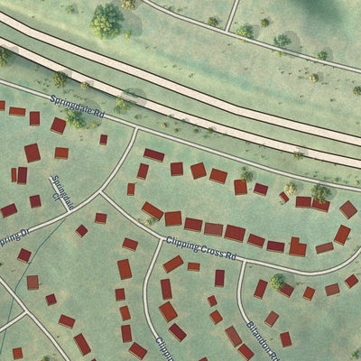 Close-up of the map of Green Spring, Kentucky print showing street and building detail