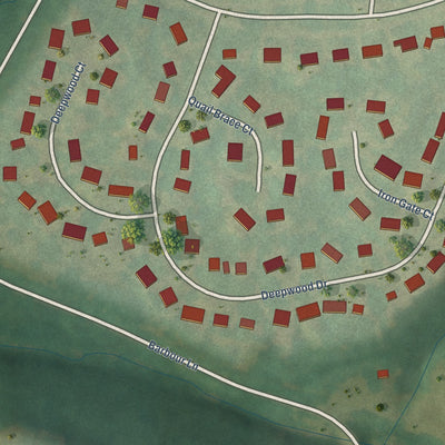 Second close-up of the map of Green Spring, Kentucky print showing more streets and buildings