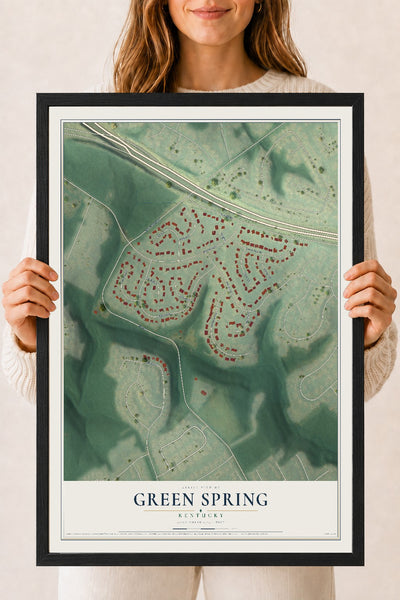 Map of Green Spring, Kentucky, 18 x 24 inch print in a black wood frame