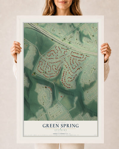 Map of Green Spring, Kentucky, 24 x 36 inch print in a white wood frame
