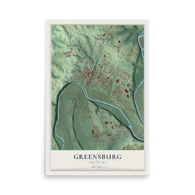 Map of Greensburg, Kentucky, 12 x 18 inch unframed archival matte print