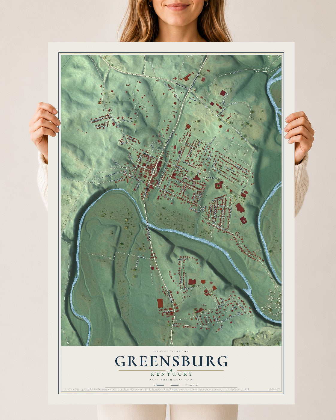 Map of Greensburg, Kentucky, 24 x 36 inch unframed archival matte print