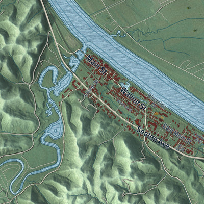 Second close-up of the map of Greenup, Kentucky print showing more streets and buildings