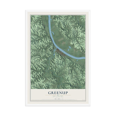 Map of Greenup, Kentucky, 12 x 18 inch print in a white wood frame