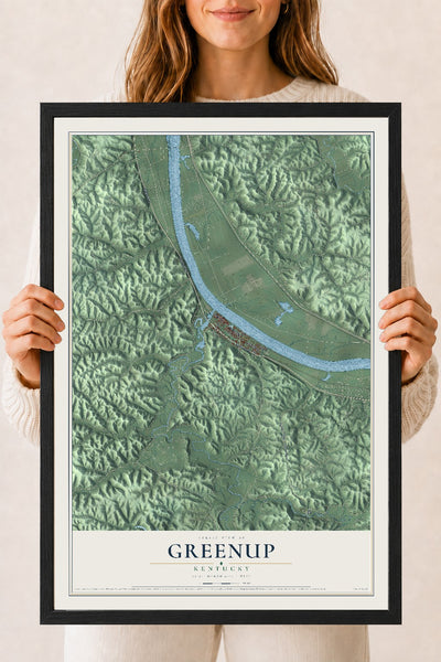 Map of Greenup, Kentucky, 18 x 24 inch print in a black wood frame
