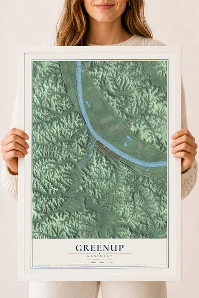 Map of Greenup, Kentucky, 18 x 24 inch print in a white wood frame
