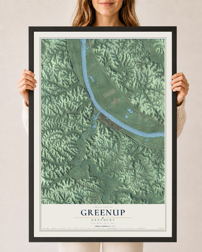 Map of Greenup, Kentucky, 24 x 36 inch print in a black wood frame