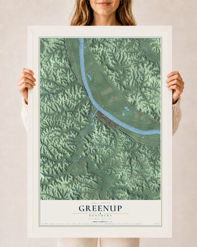 Map of Greenup, Kentucky, 24 x 36 inch print in a white wood frame