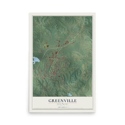 Map of Greenville, Kentucky, 12 x 18 inch unframed archival matte print