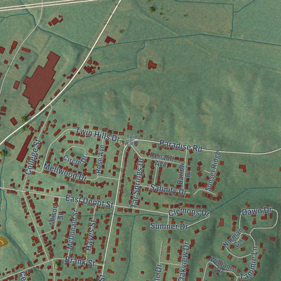 Second close-up of the map of Greenville, Kentucky print showing more streets and buildings