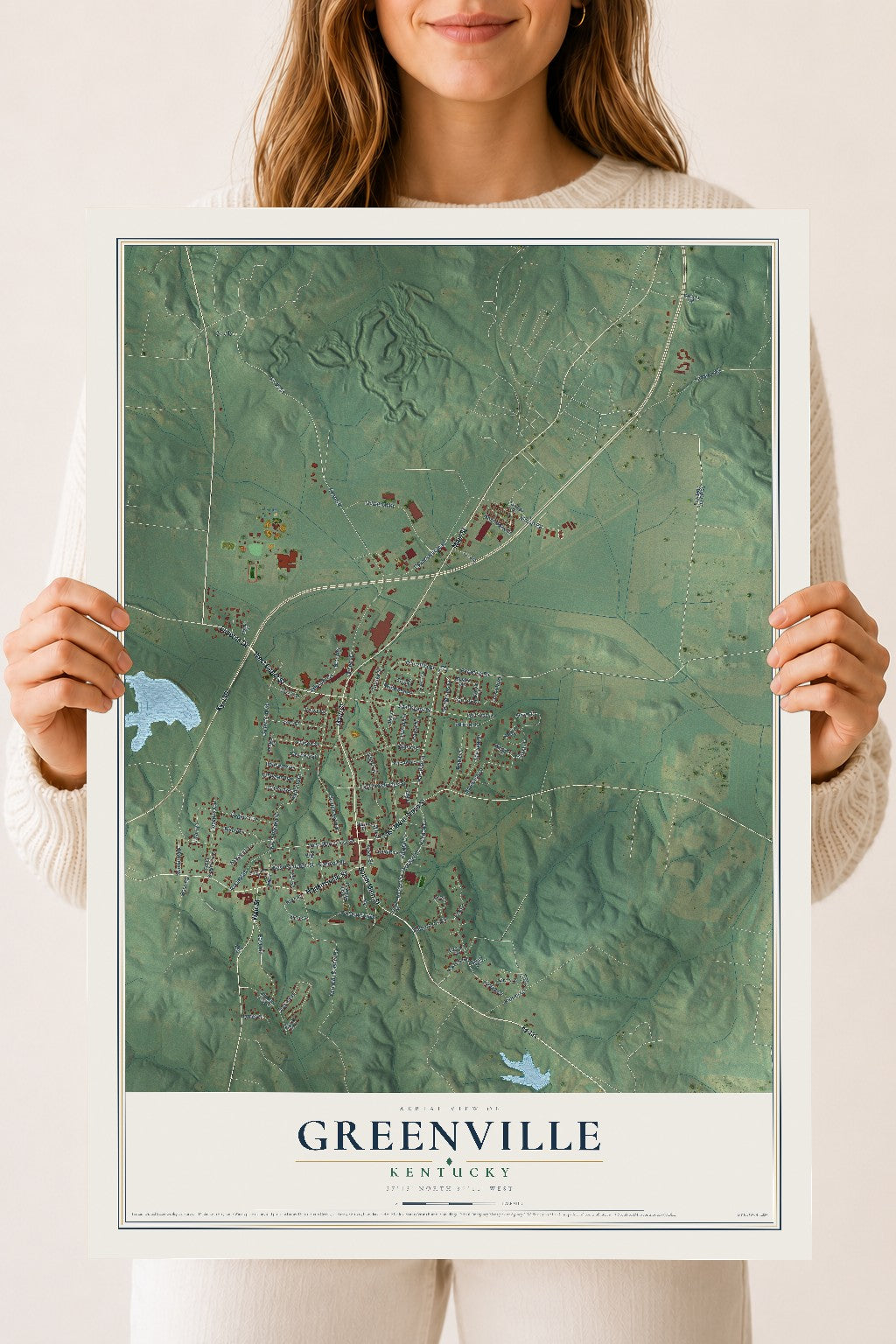 Map of Greenville, Kentucky, 18 x 24 inch unframed archival matte print