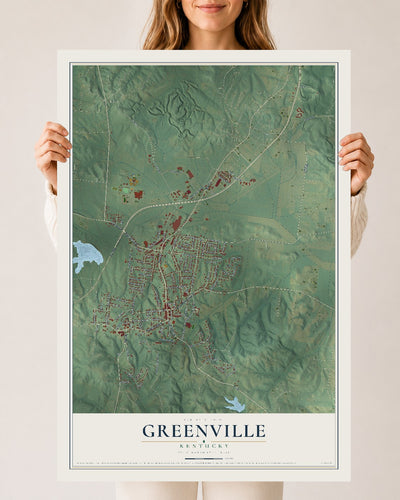 Map of Greenville, Kentucky, 24 x 36 inch unframed archival matte print