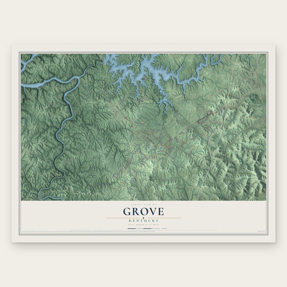Grove, Kentucky map print, the full design