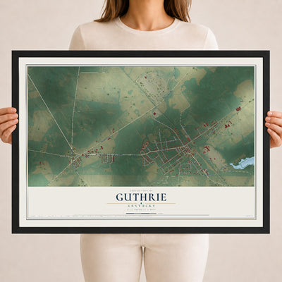 Map of Guthrie, Kentucky, 18 x 24 inch print in a black wood frame