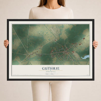 Map of Guthrie, Kentucky, 24 x 36 inch print in a black wood frame