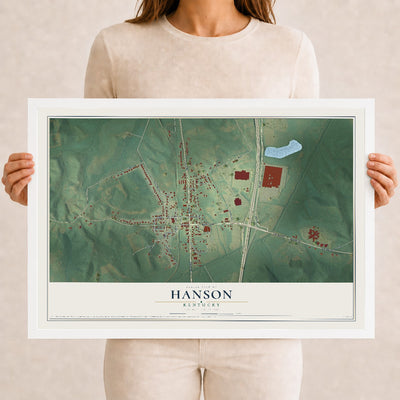 Map of Hanson, Kentucky, 12 x 18 inch print in a white wood frame