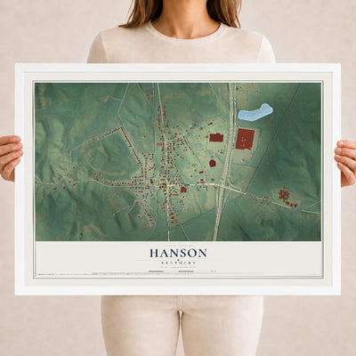 Map of Hanson, Kentucky, 18 x 24 inch print in a white wood frame