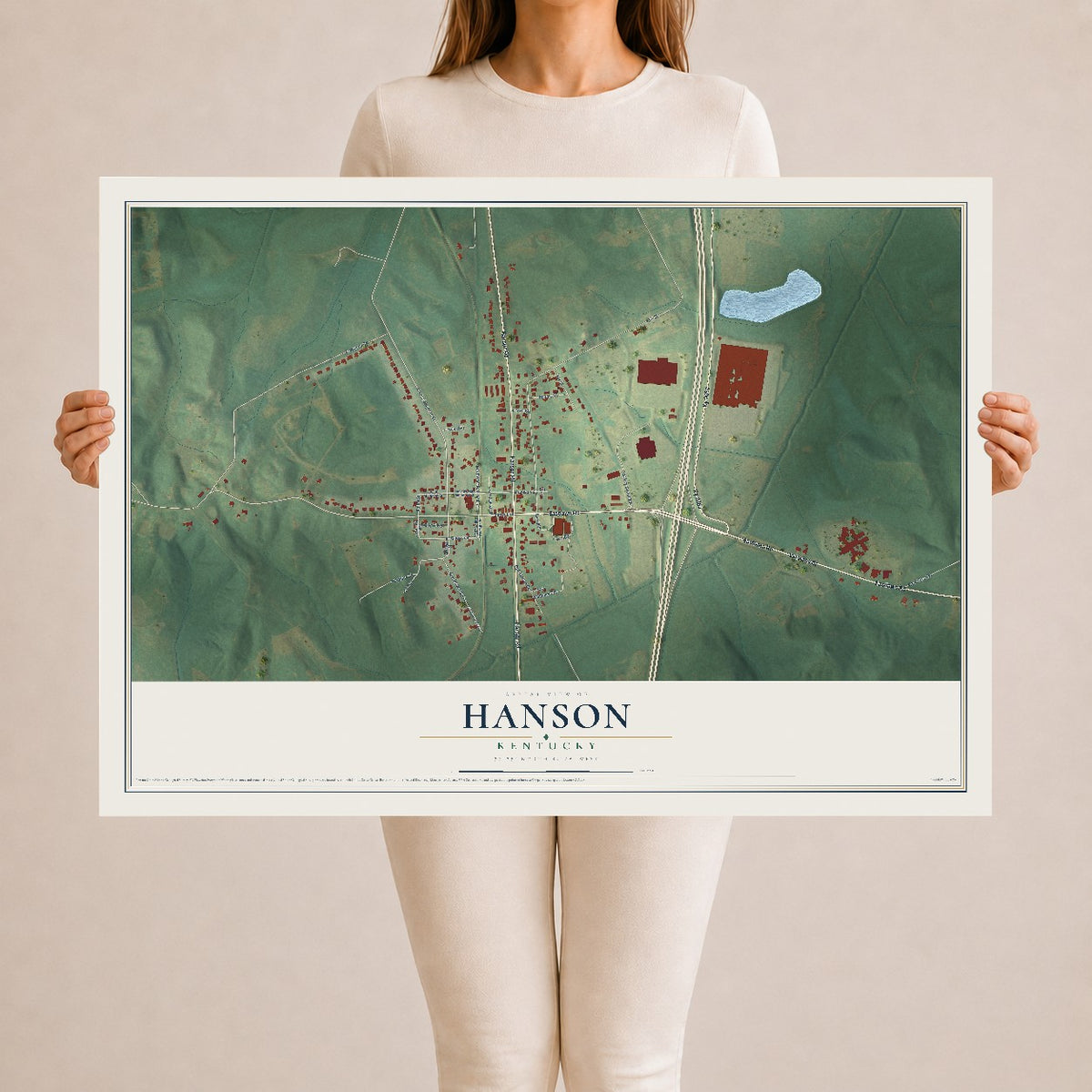 Map of Hanson, Kentucky, 24 x 36 inch unframed archival matte print