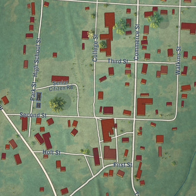 Close-up of the map of Hardin, Kentucky print showing street and building detail