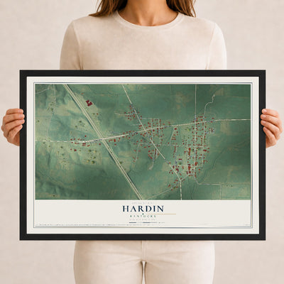 Map of Hardin, Kentucky, 12 x 18 inch print in a black wood frame