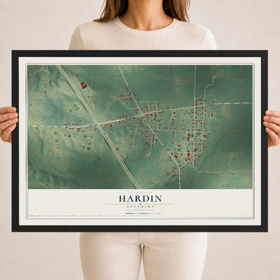 Map of Hardin, Kentucky, 18 x 24 inch print in a black wood frame