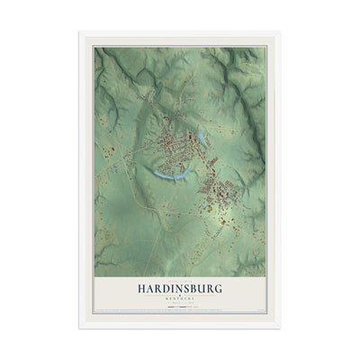 Map of Hardinsburg, Kentucky, 12 x 18 inch print in a white wood frame