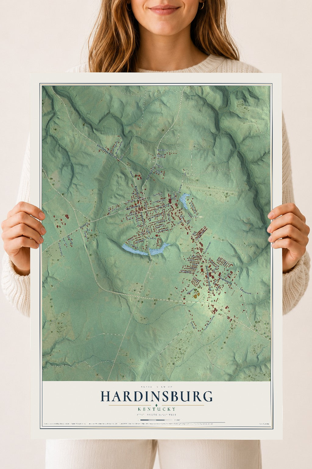 Map of Hardinsburg, Kentucky, 18 x 24 inch unframed archival matte print