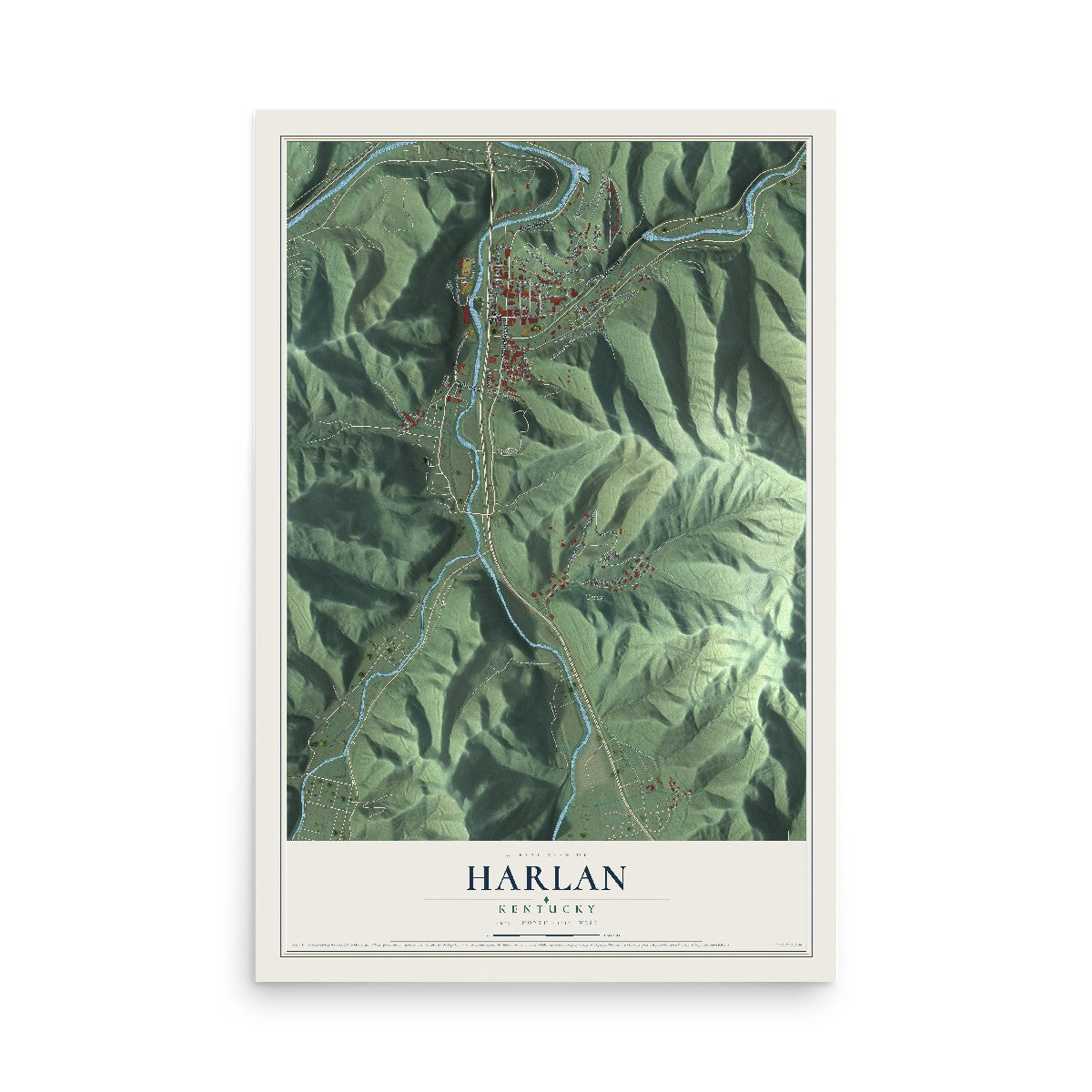 Map of Harlan, Kentucky, 12 x 18 inch unframed archival matte print