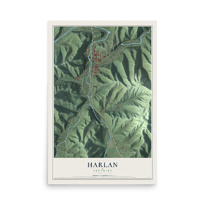 Map of Harlan, Kentucky, 12 x 18 inch unframed archival matte print