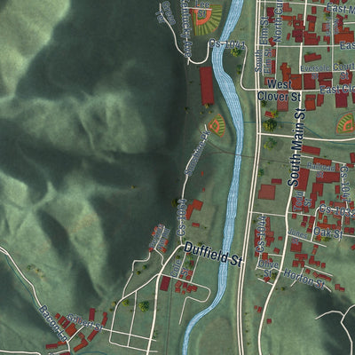 Second close-up of the map of Harlan, Kentucky print showing more streets and buildings