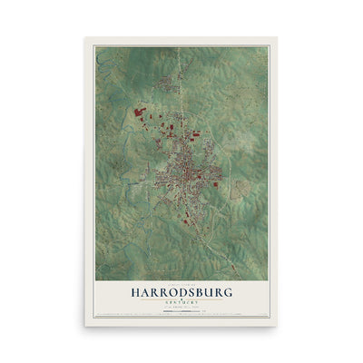 Map of Harrodsburg, Kentucky, 12 x 18 inch unframed archival matte print