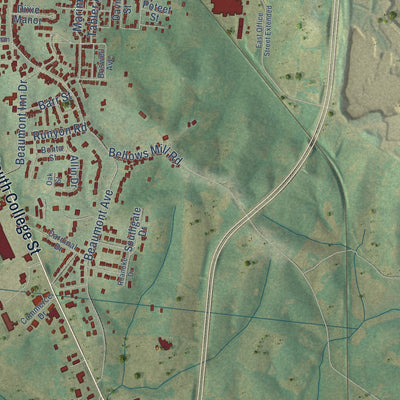 Second close-up of the map of Harrodsburg, Kentucky print showing more streets and buildings