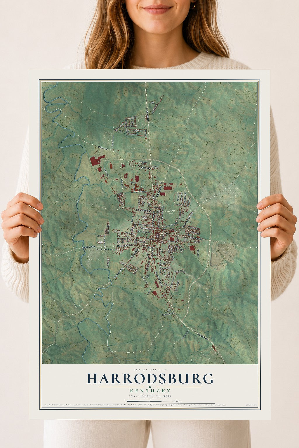 Map of Harrodsburg, Kentucky, 18 x 24 inch unframed archival matte print