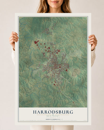 Map of Harrodsburg, Kentucky, 24 x 36 inch unframed archival matte print