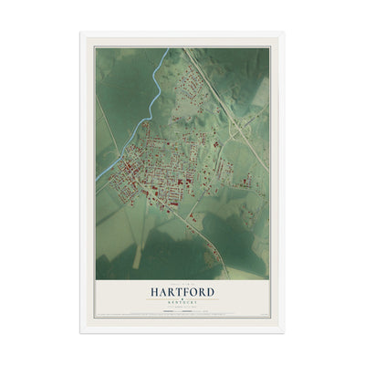 Map of Hartford, Kentucky, 12 x 18 inch print in a white wood frame