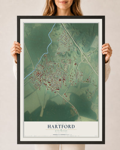 Map of Hartford, Kentucky, 24 x 36 inch print in a black wood frame